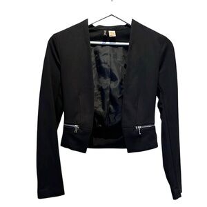 H&M Divided Black Women's Jacket Size 2 Moto Zippers Open Front